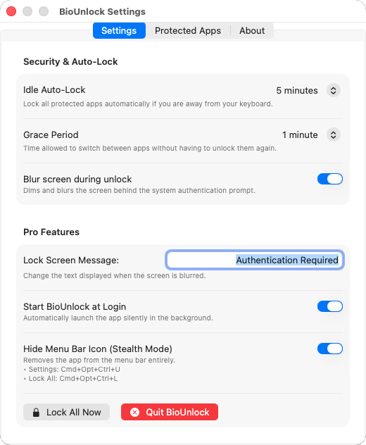 BioUnlock Settings Panel
